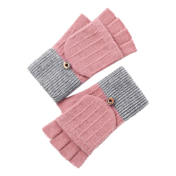 LIZENG Wool Knit Gloves Clearance Convertible Fingerless Mittens Plush Lined Thickened Outdoor Cold-Proof Warm Knitted Gloves for Winter Sports and Daily Use