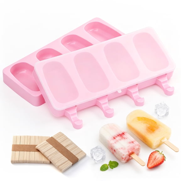 LIZEVINC 2 Pack Silicone Popsicle Molds with 50 Sticks – Reusable Ice & Cake Pop Maker for DIY Desserts (Pink)