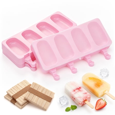 LIZEVINC 3 Pack Silicone Popsicle Molds with 50 Wooden Sticks – Reusable Ice Pop Mold & Cake Pop Mold for DIY Cakesicles, Ice Cream (Pink)