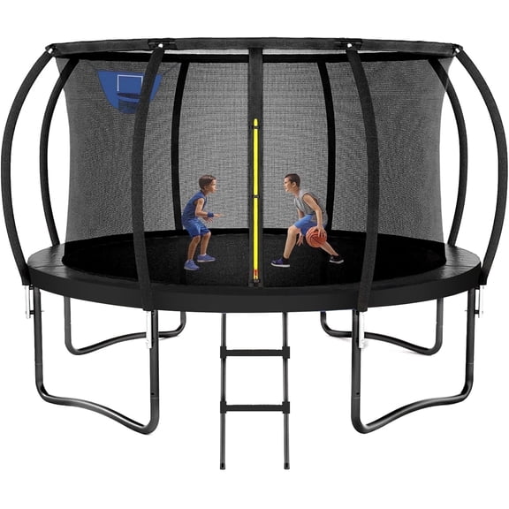 LIZEVINC 12FT Trampoline Outdoor Recreational For Kids with Basketball Hoop, ASTM Approval