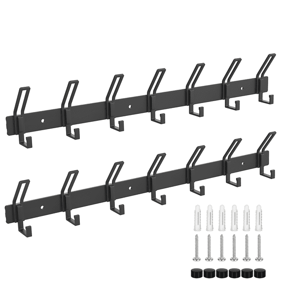 LIZEVINC 2 Pack Coat Rack Wall Mount, Wall Hooks for Hanging, Metal Coat Hook Rail for Coat, Hat,Towel, Purse&Robes, Suitable for Living Room, Bedroom, Bathroom, Mudroom&Entryway(7 Hooks,Black)