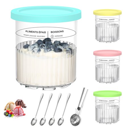 LIZEVINC 4 Pack Creami Deluxe Pints & Lids for Ninja, 24 Oz Compatible with NC500 NC501 Series Ice Cream Makers, with 4 Spoons & 1 Ice Cream Scoop, BPA-Free & Dishwasher Safe, 4 Color Lids