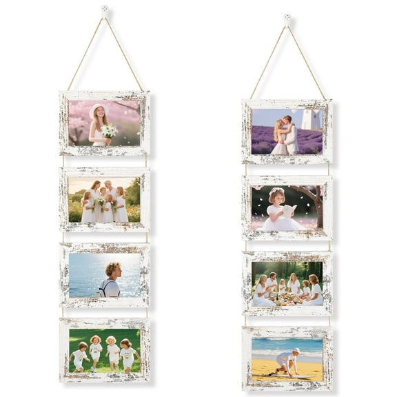 LIZEVINC 4x6 Wall Hanging Picture Frames Collage with 8 Openings,2 Packs Hanging Photo Frame for Wall,White