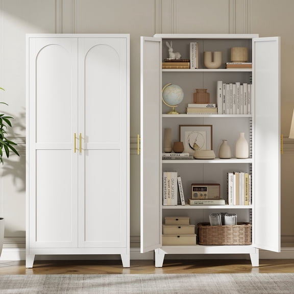 LIZEVINC 71.2in Pantry Cabinet, Metal Shapely Doors Cabinet with Doors and Adjustable Shelves, Food Pantry Cabinet for Kitchen,Dinning Room- Assembly Required(White)