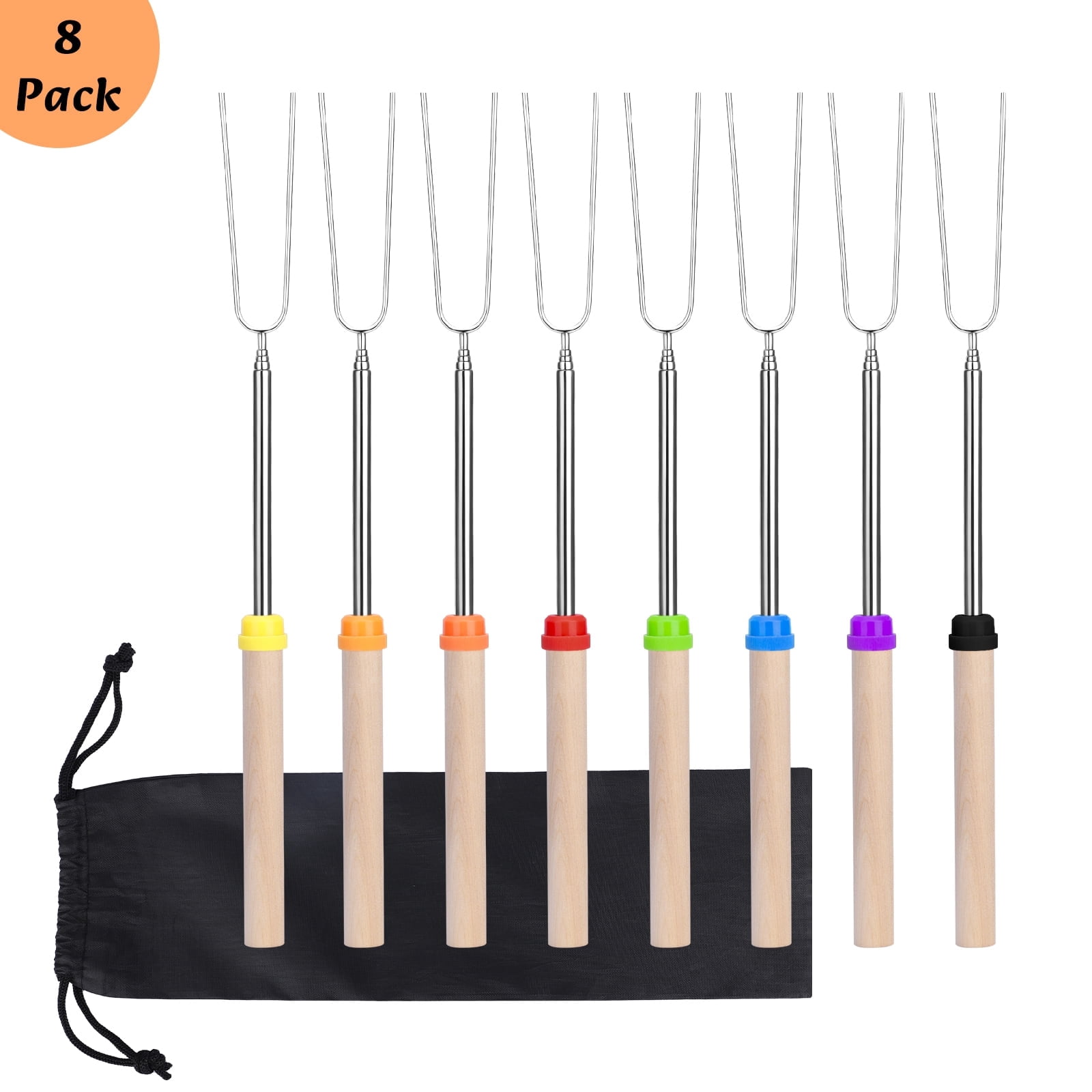 LIZEVINC 8 Pcs Marshmallow Roasting Sticks 32 inch Extendable Stainless Steel Smores Sticks Kit for Fire Pit,Barbecue Forks Hot Dog Fork Campfire Cooking Outdoor Accessories