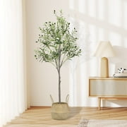 LIZEVINC Artificial Olive Tree 5ft Faux Olive Plant Indoor,Artificial Plants with Natural Wood Trunk and Lifelike Fruits,Faux Olive Tree for Office Home Decor（With woven basket）