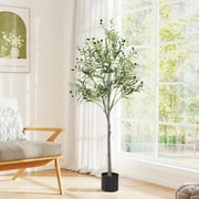 LIZEVINC 5ft Artificial Olive Tree with Pot, Faux Indoor Plant with Wood Trunk and Fruits for Home Decor