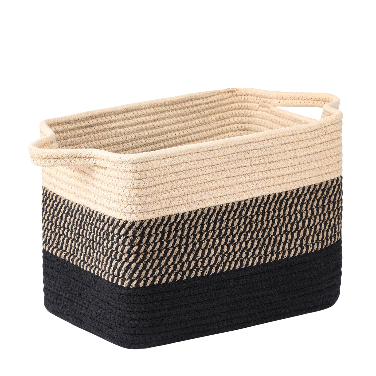 LIZEVINC Cotton Rope Storage Basket with Handles, Rectangle Woven Blanket Basket for Living Room, Bedroom, Baby Room, Laundry and Toy Organizer, 13.8 x 9 x 8.5 Inch