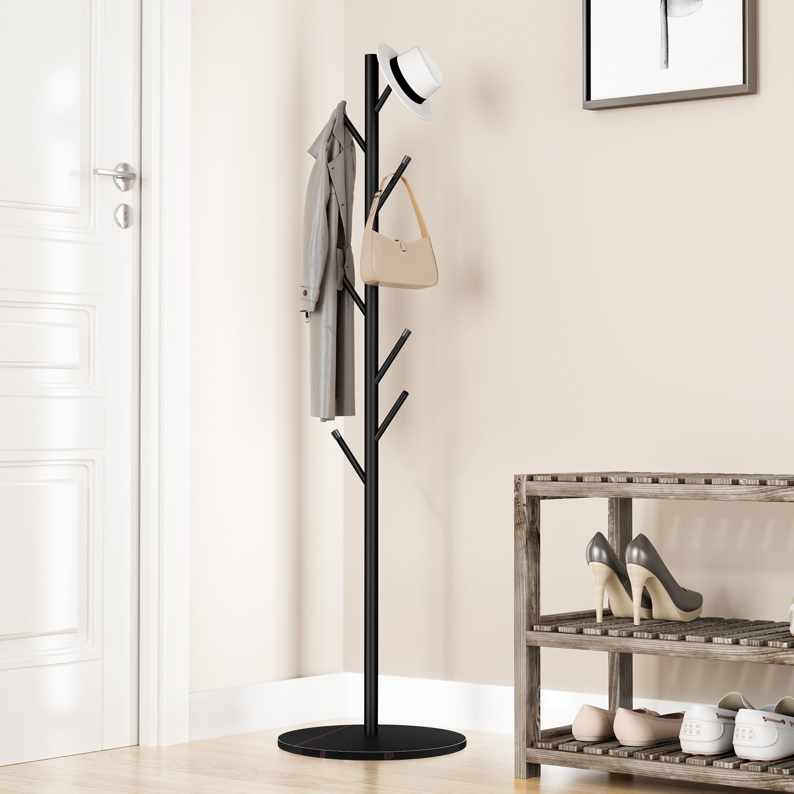 LIZEVINC Coat Rack, Adjustable Size coat Tree with 7 Hooks