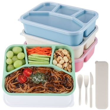 LIZEVINC Home Bento Box Containers,4 Pack Compartment bento boxes for lunch with lids,Stackable & Reusable Food Storage Snack Containers for adult with Utensils & Transparent Lids, Microwave Dishwash