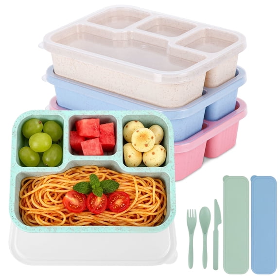 LIZEVINC Home Bento Box Containers, Pack Bento Box Containers with Lids, Stackable & Reusable Food Storage, Includes 2 Sets of Utensils, Transparent Lids, Microwave Safe