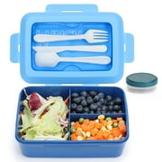 LIZEVINC Bento Box Lunch Box for Adult with 3 Compartments,1300ML Leakproof Lunch Containers for Microwave & Dishwasher Safe (Blue)
