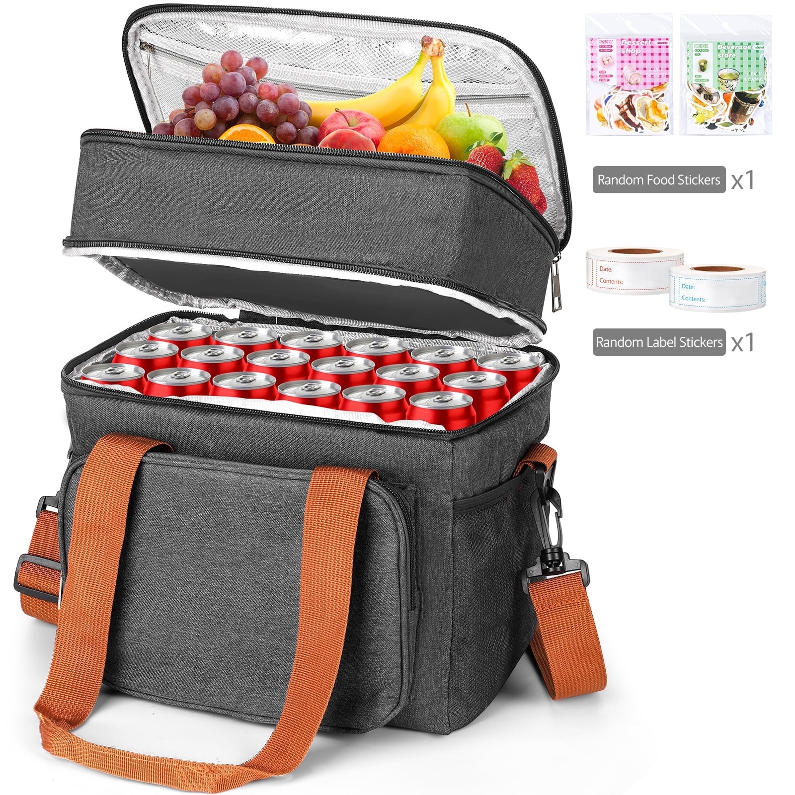 LIZEVINC Lonchera grande térmica para hombres y mujeres, 16L para 20 latas, bolsa cooler a prueba de fugas con correa ajustable al hombro, bolsa de almuerzo reutilizable para trabajo, oficina, picnic y viaje, gris