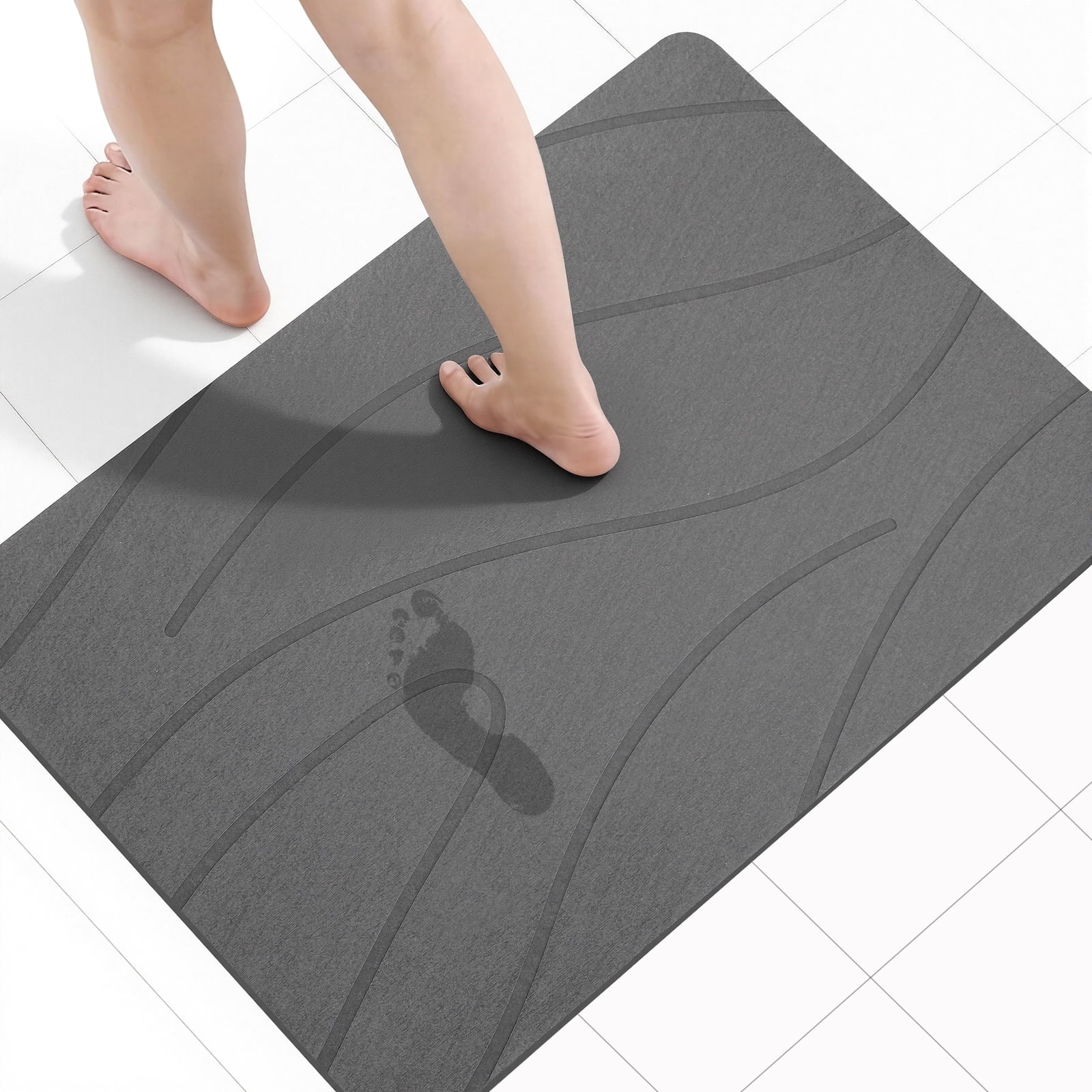 LIZEVINC Large Stone Bath Mat, Non-Slip Diatomaceous Earth, Super Absorbent Quick Dry Diatomite Shower Mat for Bathroom Floor, Fast Drying Bathroom Mat, 31.5" x 19.6", Deep Gray