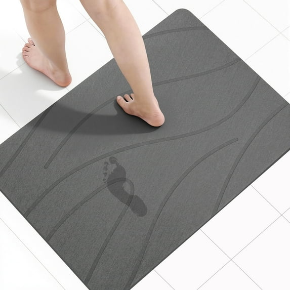 LIZEVINC Large Stone Bath Mat, Non-Slip Diatomaceous Earth, Super Absorbent Quick Dry Diatomite Shower Mat for Bathroom Floor, Fast Drying Bathroom Mat, 31.5" x 19.6", Deep Gray