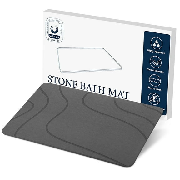 LIZEVINC Non-Slip Diatomaceous Earth Stone Bath Mat – Super Absorbent Quick Dry Diatomite Shower Mat for Bathroom Floor, Fast Drying Bathroom Mat, 23.6" x 15.4", Deep Gray