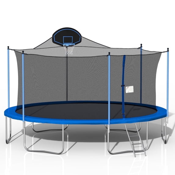 LIZEVINC 16FT Trampoline for Kids with Enclosure Net, Basketball Hoop and Ladder,Easy Assembly Round Outdoor Recreational Trampoline High Stability