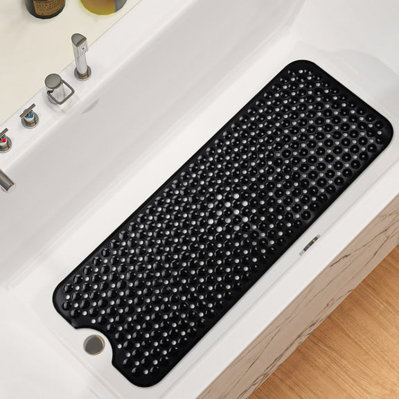 LIZEVINC Shower Mat for Bathtub Bath Mat for Tub,39" x 16" Non-Slip Bathtub Mat Machine Washable Tub Mat with Suction Cups & Drain Holes,Black