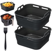 LIZEVINC Silicone Air Fryer Liners, Foldable & Thickened with Handles, 2-Pack 8.2"x3.5" Extra Deep Reusable Baskets with Oil Brush, Non-Stick 8inch Air Fryer Ac