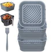 LIZEVINC Silicone Air Fryer Liners, Foldable & Thickened with Handles, 3-Pack 8.2"x3.5" Extra Deep Reusable Baskets with Oil Brush, Non-Stick 8inch Air Fryer Ac