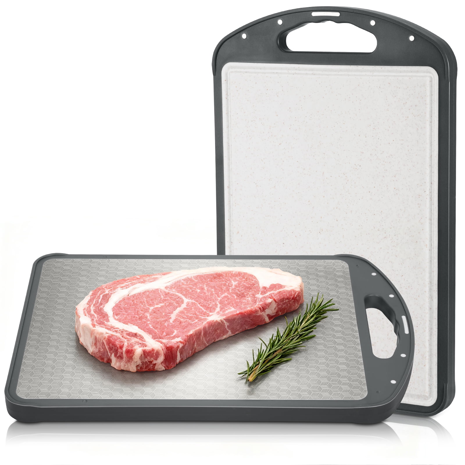 LIZEVINC Titanium Cutting Board for Kitchen, Food-Grade Double Sided Pure Titanium & Wheat Straw PP Chopping Board for Meat/Vegetables, Non-Toxic, Non-Slip, Easy to Clean, 15.35"x10"