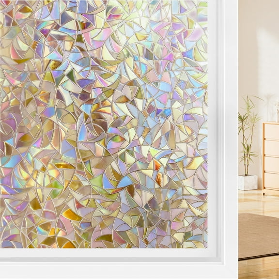 LIZEVINC Window Privacy Film 17.5"x86.6" Rainbow Window Clings, 3D Decorative Window Vinyl Non-Adhesive Static Cling Window Stickers for Home