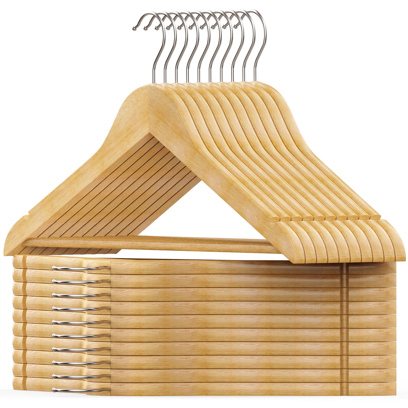 LIZEVINC Wooden Hangers 20 Pack, Natural Wood Suit Hangers with Non-Slip Pants Bar and 360° Swivel Hook, Cloth Hangers for Shirts, Jackets, Dress, Pant