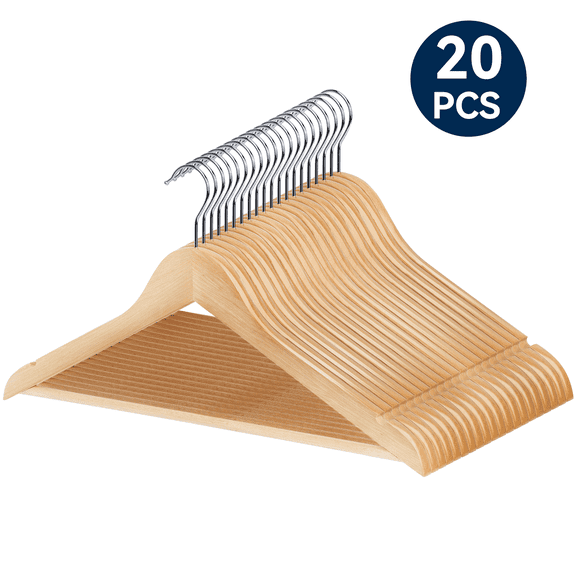 LIZEVINC Wooden Hangers 20 Pack, Natural Wood Suit Hangers with Non-Slip Pants Bar and 360° Swivel Hook, Cloth Hangers for Shirts, Jackets, Dress, Pant