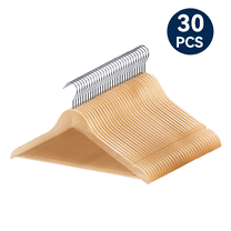 LIZEVINC Wooden Hangers 30 Pack, Natural Wood Suit Hangers with Non-Slip Pants Bar and 360° Swivel Hook, Cloth Hangers for Shirts, Jackets, Dress, Pant
