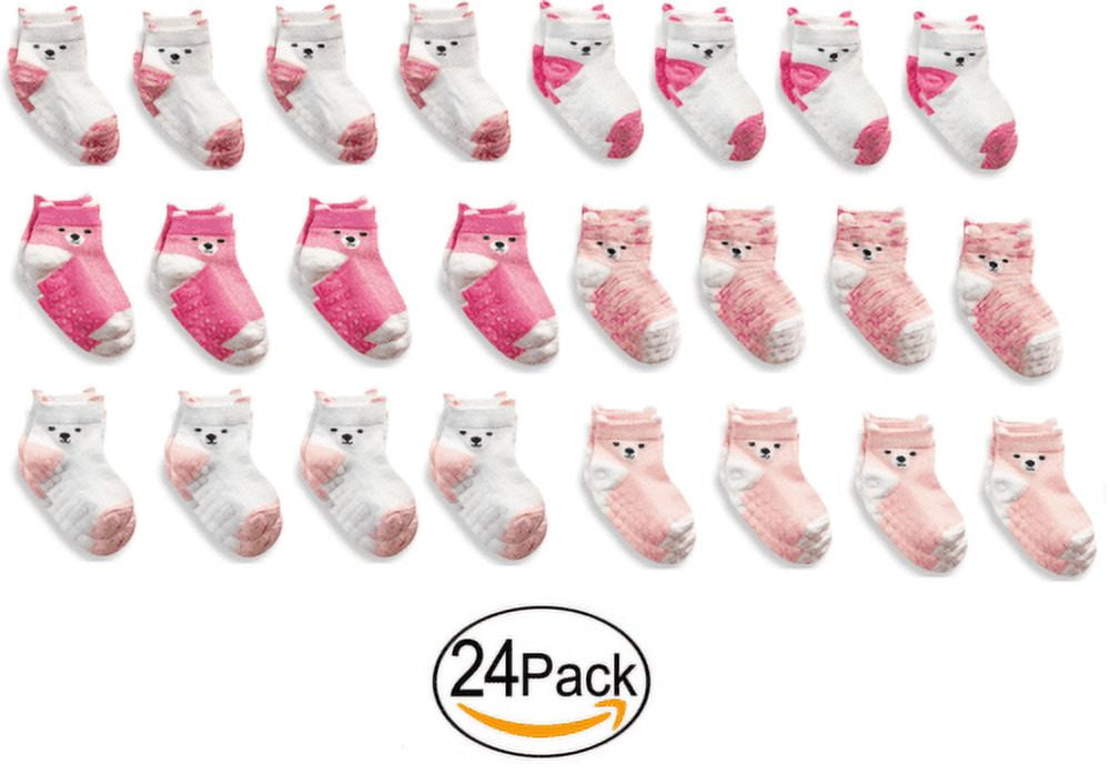 LIZEY12 or 24 Pairs Baby Toddler Socks with Grips AntiSlip NonSkid Grippers Organic Cotton