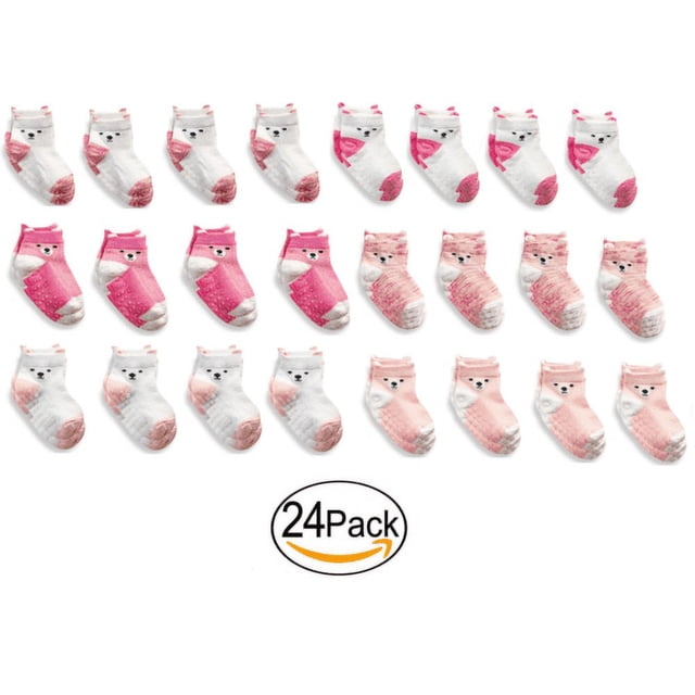 LIZEY12 or 24 Pairs Baby Toddler Socks with Grips AntiSlip NonSkid Grippers Organic Cotton