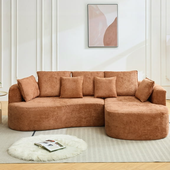 LIZHOUMIL 106" Cloud Modular Sofa, Plush Chenille, Beige/Gray/Orange, No Setup