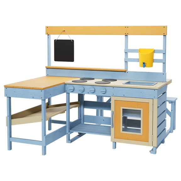LIZHOUMIL 2-In-1 Kids Mud Kitchen & Picnic Table, Faucet, Chalkboard, Ages 3+