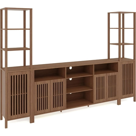 LIZHOUMIL 3-Piece Farmhouse TV Stand for 70" TVs, Rustic Walnut/White/Natural Finish