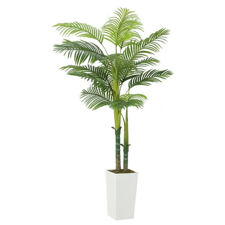 LIZHOUMIL 5/6FT Artificial Palm Tree, Silk Faux Plant In White Planter (60"/72")