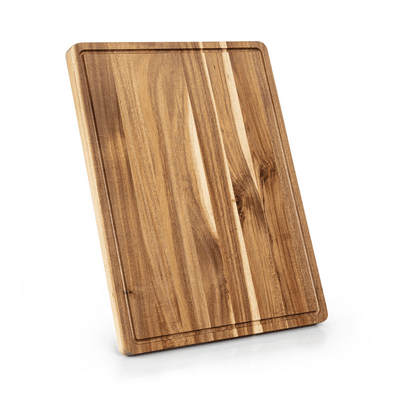 LIZHOUMIL Acacia Wood Cutting Board, Kitchen Block w/ Juice Grooves+Handles, Reversible