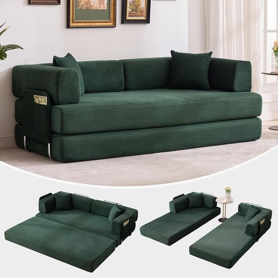 LIZHOUMIL Convertible Sleeper Sofa Bed, 78.8" Corduroy Floor Couch with Pillow, 5 Colors