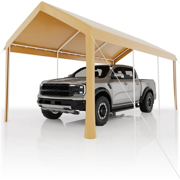 LIZHOUMIL Heavy Duty 10x20Ft Carport, Galvanized Steel Frame & Triple-Layer PE Canopy