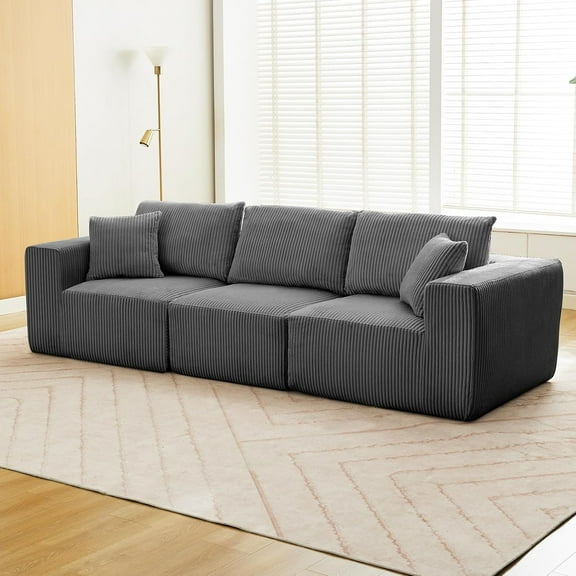 LIZHOUMIL Modular Sleeper Sofa 108", Cloud-Like 3-Seater w/ Corduroy Fabric, No Assembly, Gray