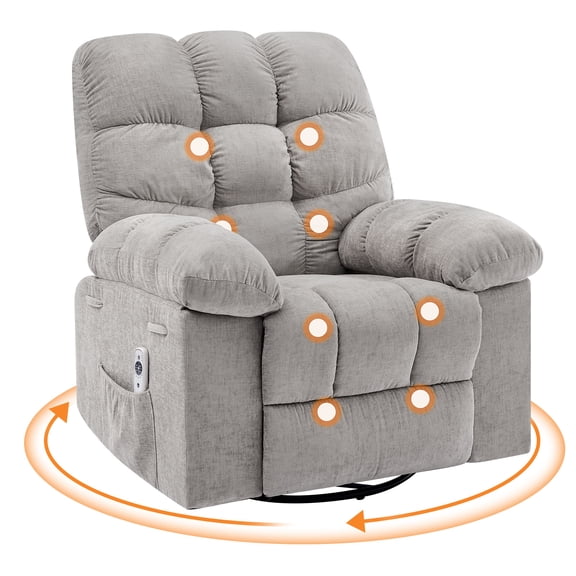 LIZHOUMIL Swivel Rocker Recliner Chair, Massage & Heat, USB Charger, Linen Fabric