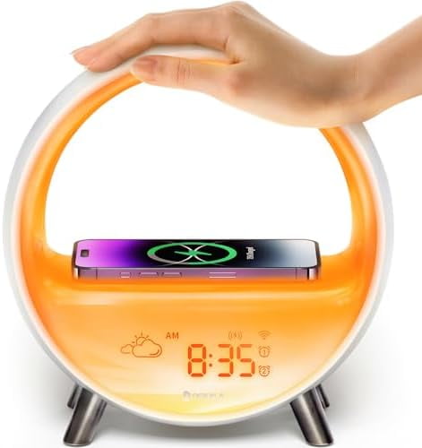 LIZR 5G Arches Gradual Sunrise Alarm Clock with Wireless Charging Sunset White Noise Sleep Sound Machine Bluetooth Speaker with Night Light for Adults Touch/App/Button Control Support 2.4G 5G WiFi