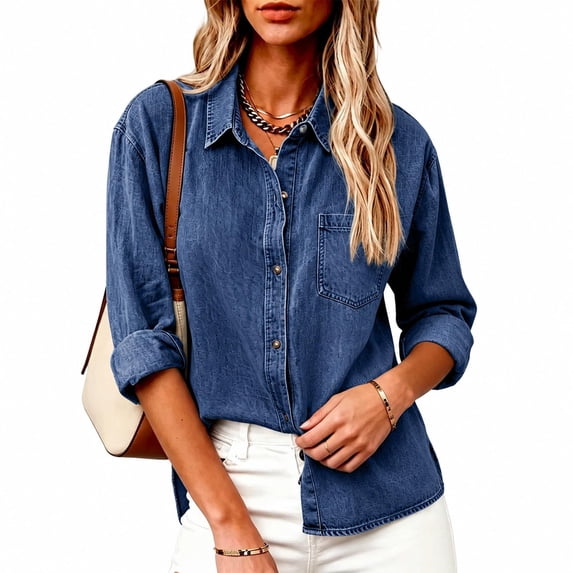 LIZUOJUN Women's Denim Shirt Jean Shirts for Women Button Down Long Sleeve Breathable Top for Fall