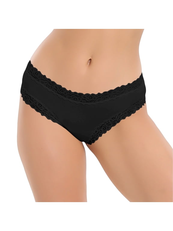 Under $3 Cotton Underwear For Women Mid Rise Skin Friendly Rib Fabric Moisture-Wicking Cheeky Cut Ribbed Lace Trim Cheeky Bikini Panties S-XL