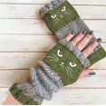 thumbnail image 1 of LIZUOJUN Under $3 Fingerless Gloves Knitted Gloves Winter Gloves Women Cat Embroidery Spliced Design Soft Warm Touchscreen Friendly Casual Everyday Essential Green,One Size, 1 of 8
