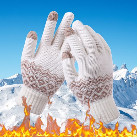 LIZUOJUN Under $3 Gloves Snowflake Print Unisex Touchscreen Warm Knit Thick Winter Outdoor Stretchy Comfortable Windproof Cold Weather Daily Essential Durable Practical White,One Size