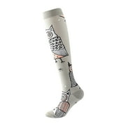 LIZUOJUN Under $3 Knee High Compression Socks Unisex Holiday Owl Printed Socks Stretchy Cute Novelty Pattern For Halloween Party Running Travel Long Standing Festival Costume Daily Wear, B,L