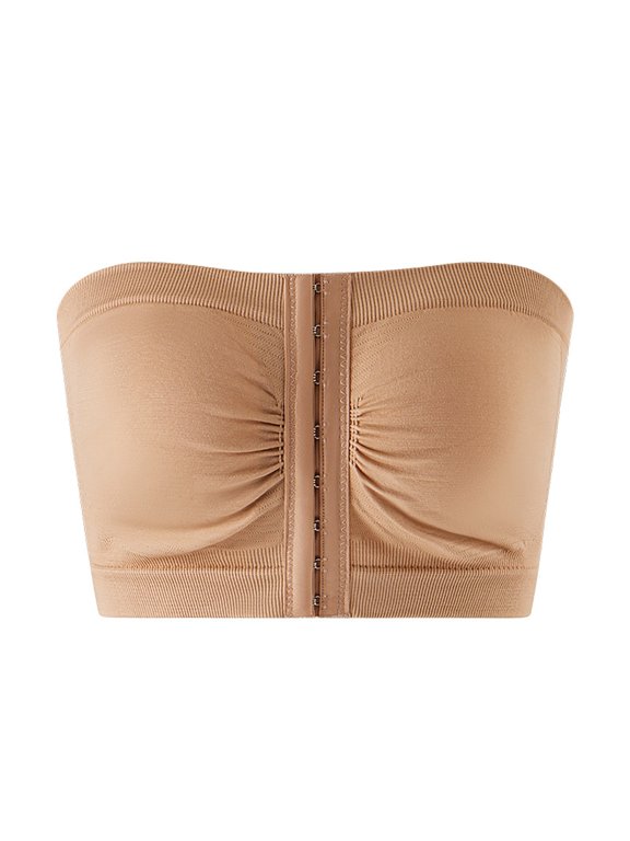 Under $ 3 Plus Size Strapless Bralette For Women Front Hook Closure Wireless No Underwire Padded Push Up Anti Slip Tube Top Bra Comfort Seamless Everyday Bustier Beige,S