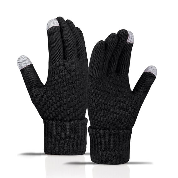 LIZUOJUN Under $3 Touchscreen Gloves Winter Gloves Knitted Gloves Women Warm Fleece Lined Soft Stretchy Comfortable Outdoor Cycling Everyday Essential Black,One Size
