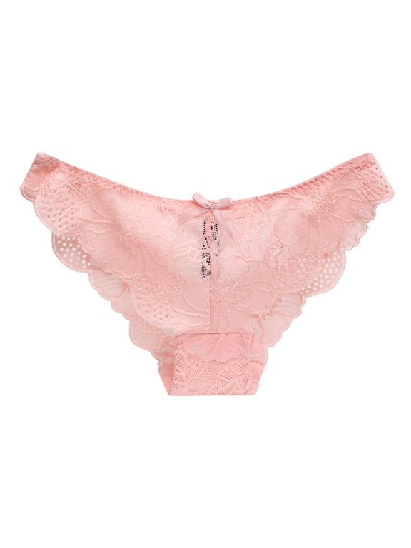 Under $3 Underwear Women Low Rise Sheer Floral Lace Cheeky Bikini Hipster Mini Bow Scalloped Waistband Stretch See Through Cotton Crotch Panties Panties Regular & Plus Size M-2XL