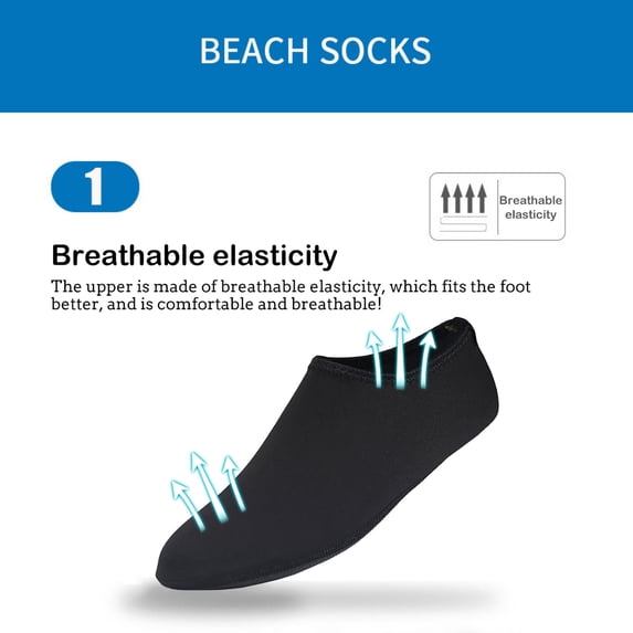 LIZUOJUN Under $3 Water Socks Unisex Barefoot Aqua Beach Shoes Quick Dry Stretch Anti Slip Flexible Lightweight Portable Socks For Swimming Diving Surfing Beach Yoga Snorkeling Outdoor, Black,L